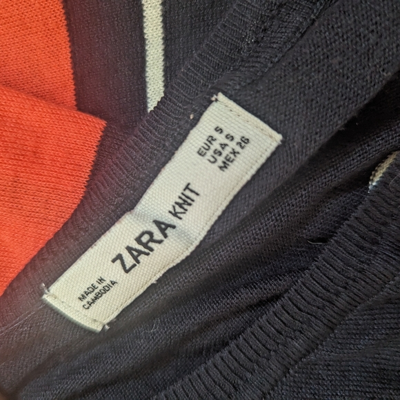 Zara knit jumper striped coral white black size S - Picture 6 of 6